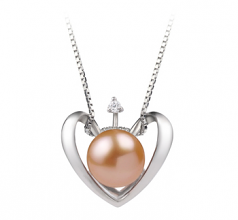 Cœur Rose 9-10mm AA-qualité perles d'eau douce 925/1000 Argent-pendentif en perles