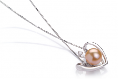 Cœur Rose 9-10mm AA-qualité perles d'eau douce 925/1000 Argent-pendentif en perles