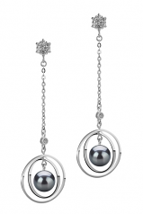 Misha Noir 6-7mm AA-qualité Akoya du Japon 925/1000 Argent-Boucles d'oreilles en perles