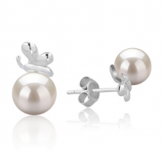 Marsha Blanc 7-8mm AA-qualité Akoya du Japon 925/1000 Argent-Boucles d'oreilles en perles