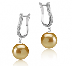 Ophélie Or 10-11mm AAA-qualité des Mers du Sud 925/1000 Argent-Boucles d'oreilles en perles