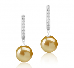 Ophélie Or 10-11mm AAA-qualité des Mers du Sud 925/1000 Argent-Boucles d'oreilles en perles