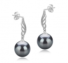 Aile Noir 9-10mm AAA-qualité de Tahiti 925/1000 Argent-Boucles d'oreilles en perles