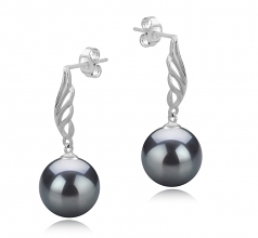 Aile Noir 9-10mm AAA-qualité de Tahiti 925/1000 Argent-Boucles d'oreilles en perles