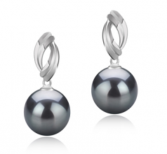 Franck Noir 9-10mm AAA-qualité de Tahiti 925/1000 Argent-Boucles d'oreilles en perles