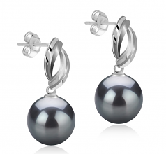 Franck Noir 9-10mm AAA-qualité de Tahiti 925/1000 Argent-Boucles d'oreilles en perles