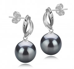 Franck Noir 9-10mm AAA-qualité de Tahiti 925/1000 Argent-Boucles d'oreilles en perles