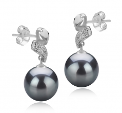 Blair Noir 9-10mm AAA-qualité de Tahiti 925/1000 Argent-Boucles d'oreilles en perles