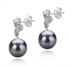 Blair Noir 9-10mm AAA-qualité de Tahiti 925/1000 Argent-Boucles d'oreilles en perles