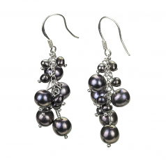 Brisa Noir 3-7mm A-qualité perles d'eau douce Alliage-Boucles d'oreilles en perles