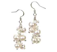 Brisa Blanc 3-7mm A-qualité perles d'eau douce Alliage-Boucles d'oreilles en perles