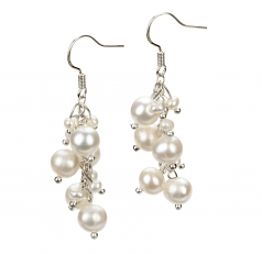 Brisa Blanc 3-7mm A-qualité perles d'eau douce Alliage-Boucles d'oreilles en perles
