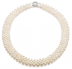 Cinq lignes Blanc 3-4mm AA-qualité perles d'eau douce -Collier de perles