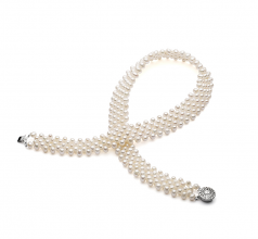 Cinq lignes Blanc 3-4mm AA-qualité perles d'eau douce -Collier de perles