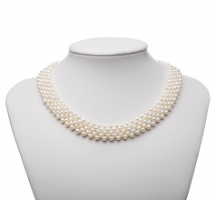 Cinq lignes Blanc 3-4mm AA-qualité perles d'eau douce -Collier de perles