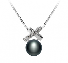 Klarita Noir 7-8mm AAA-qualité perles d'eau douce 925/1000 Argent-pendentif en perles