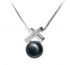 Klarita Noir 7-8mm AAA-qualité perles d'eau douce 925/1000 Argent-pendentif en perles