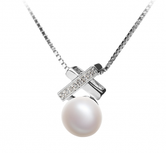 Klarita Blanc 7-8mm AAA-qualité perles d'eau douce 925/1000 Argent-pendentif en perles
