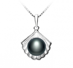 Coquille Noir 7-8mm AA-qualité perles d'eau douce 925/1000 Argent-pendentif en perles