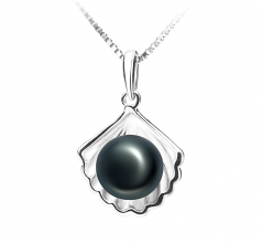 Coquille Noir 7-8mm AA-qualité perles d'eau douce 925/1000 Argent-pendentif en perles