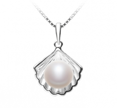 Coquille Blanc 7-8mm AA-qualité perles d'eau douce 925/1000 Argent-pendentif en perles
