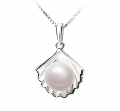 Coquille Blanc 7-8mm AA-qualité perles d'eau douce 925/1000 Argent-pendentif en perles
