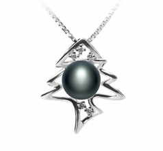 Fishbone Noir 7-8mm AA-qualité perles d'eau douce 925/1000 Argent-pendentif en perles