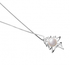 Fishbone Blanc 7-8mm AA-qualité perles d'eau douce 925/1000 Argent-pendentif en perles