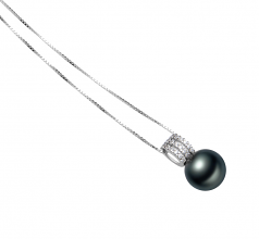 Colette Noir 12-13mm AAA-qualité de Tahiti 925/1000 Argent-pendentif en perles