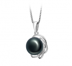 Bobbie Noir 9-10mm AA-qualité perles d'eau douce 925/1000 Argent-pendentif en perles