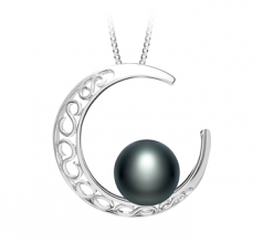 Lune Noir 9-10mm AAA-qualité perles d'eau douce 925/1000 Argent-pendentif en perles