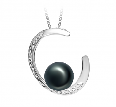 Lune Noir 9-10mm AAA-qualité perles d'eau douce 925/1000 Argent-pendentif en perles