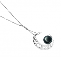 Lune Noir 9-10mm AAA-qualité perles d'eau douce 925/1000 Argent-pendentif en perles