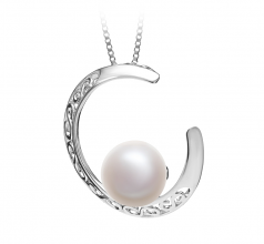 Lune Blanc 9-10mm AAA-qualité perles d'eau douce 925/1000 Argent-pendentif en perles