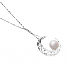 Lune Blanc 9-10mm AAA-qualité perles d'eau douce 925/1000 Argent-pendentif en perles