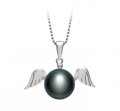 Ange Noir 9-10mm AA-qualité perles d'eau douce 925/1000 Argent-pendentif en perles