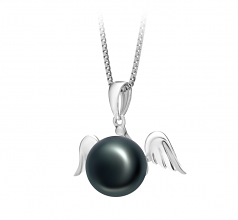 Ange Noir 9-10mm AA-qualité perles d'eau douce 925/1000 Argent-pendentif en perles