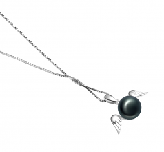 Ange Noir 9-10mm AA-qualité perles d'eau douce 925/1000 Argent-pendentif en perles