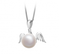 Ange Blanc 9-10mm AA-qualité perles d'eau douce 925/1000 Argent-pendentif en perles