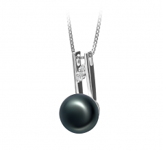 Hiriko Noir 9-10mm AA-qualité perles d'eau douce 925/1000 Argent-pendentif en perles