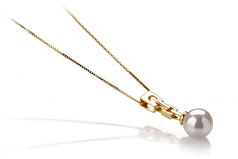 Kylie Blanc 6-7mm AA-qualité Akoya du Japon 585/1000 Or Jaune-pendentif en perles
