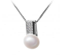Alina Blanc 8-9mm AAA-qualité perles d'eau douce 925/1000 Argent-pendentif en perles