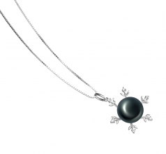 Mohamed Noir 12-13mm AA-qualité perles d'eau douce 925/1000 Argent-pendentif en perles