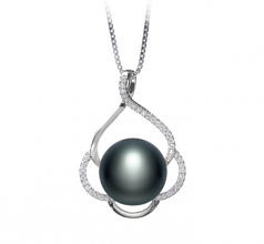 Alyssa Noir 12-13mm AA-qualité perles d'eau douce 925/1000 Argent-pendentif en perles