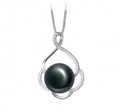 Alyssa Noir 12-13mm AA-qualité perles d'eau douce 925/1000 Argent-pendentif en perles