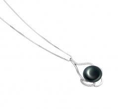 Alyssa Noir 12-13mm AA-qualité perles d'eau douce 925/1000 Argent-pendentif en perles