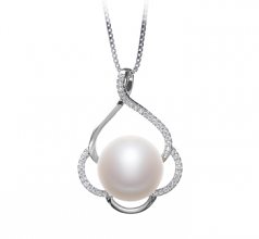 Alyssa Blanc 12-13mm AA-qualité perles d'eau douce 925/1000 Argent-pendentif en perles