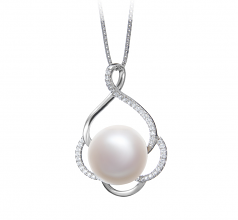 Alyssa Blanc 12-13mm AA-qualité perles d'eau douce 925/1000 Argent-pendentif en perles