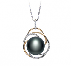 Zina Noir 12-13mm AA-qualité perles d'eau douce 925/1000 Argent-pendentif en perles