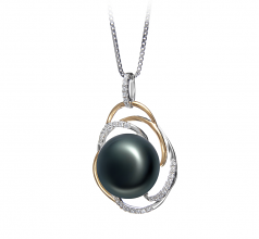 Zina Noir 12-13mm AA-qualité perles d'eau douce 925/1000 Argent-pendentif en perles